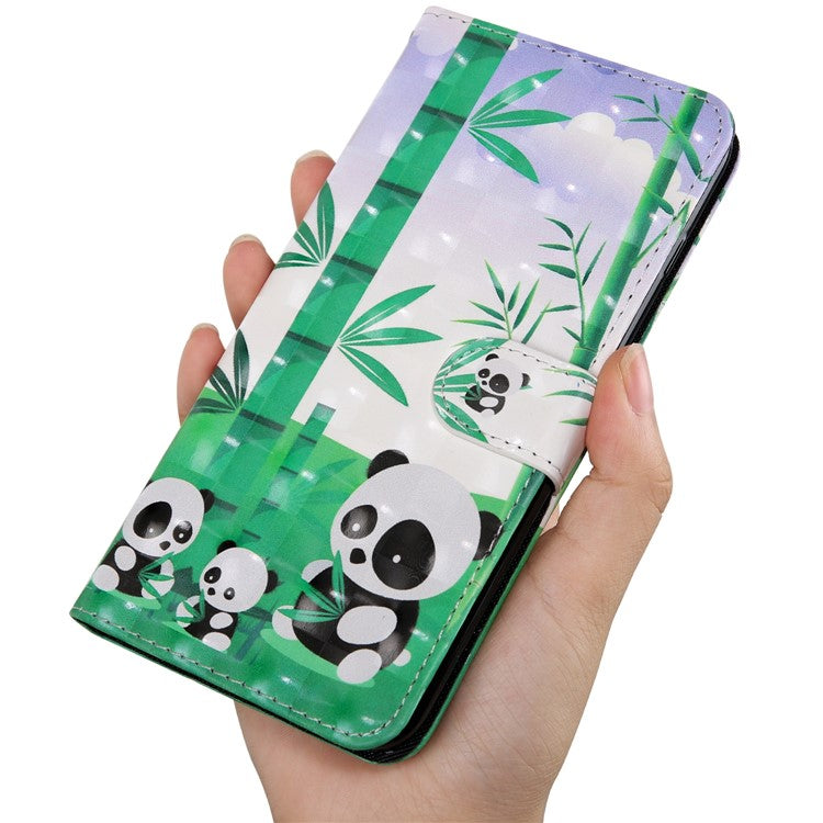 3D Pattern Printing PU Leather Soft TPU Inner Wallet Stand Flip Case with Strap for Oppo A16 / A16s / A54s / A54 4G / A55 5G - Panda Family