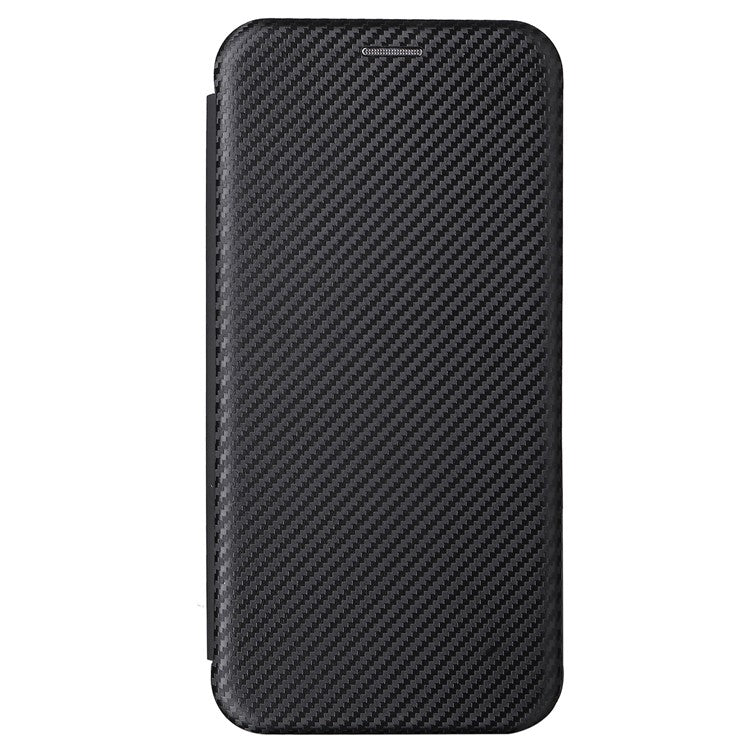 For vivo S10e/V23e Ring Strap Anti-fall Carbon Fiber Texture Auto-absorbed Magnetic Closure Leather Phone Case with Stand - Black