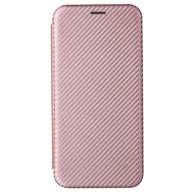 For vivo S10e/V23e Ring Strap Anti-fall Carbon Fiber Texture Auto-absorbed Magnetic Closure Leather Phone Case with Stand - Rose Gold