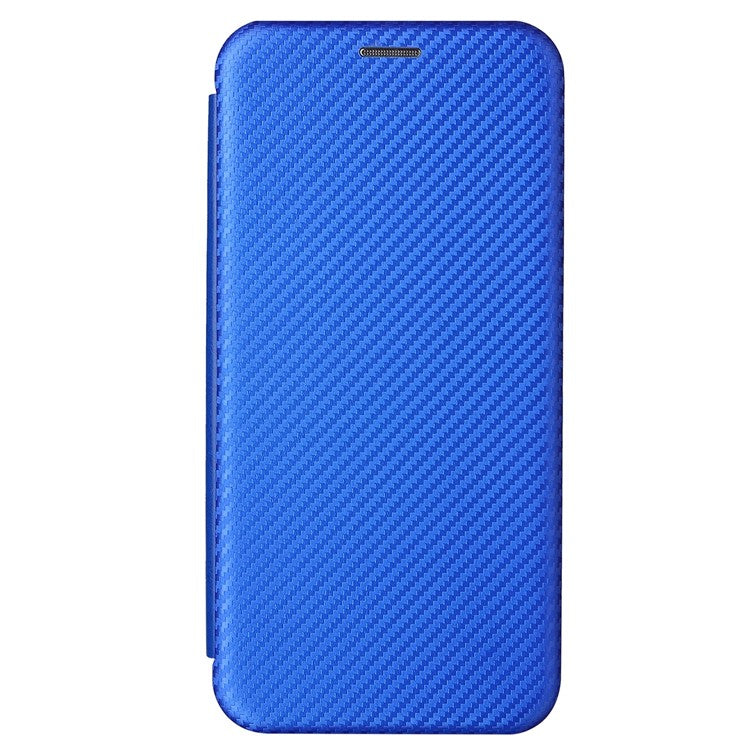 For vivo S10e/V23e Ring Strap Anti-fall Carbon Fiber Texture Auto-absorbed Magnetic Closure Leather Phone Case with Stand - Blue