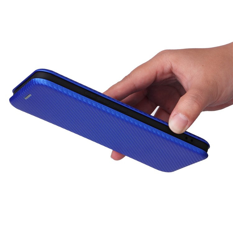 For vivo S10e/V23e Ring Strap Anti-fall Carbon Fiber Texture Auto-absorbed Magnetic Closure Leather Phone Case with Stand - Blue