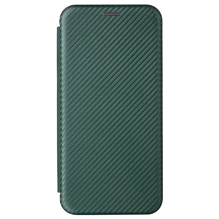 For vivo S10e/V23e Ring Strap Anti-fall Carbon Fiber Texture Auto-absorbed Magnetic Closure Leather Phone Case with Stand - Green