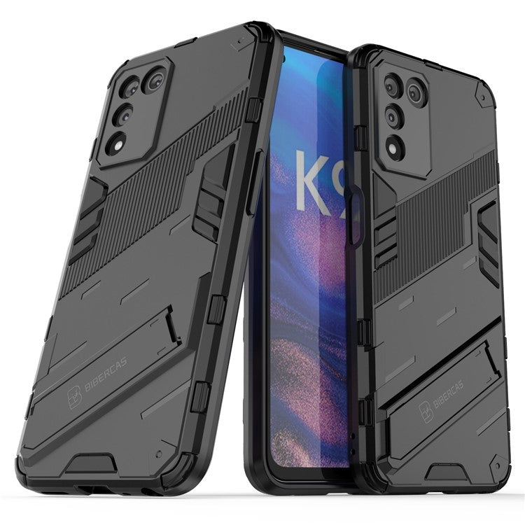 Scratch-resistant Drop-proof Soft TPU Hard PC Back Cover Shell with Kickstand for Oppo K9s 5G - Black