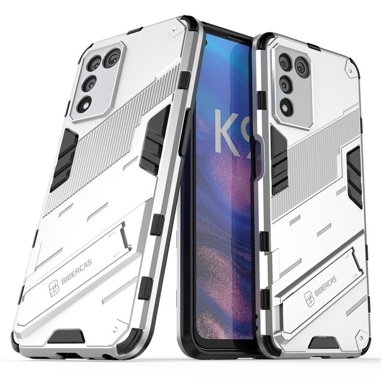 Scratch-resistant Drop-proof Soft TPU Hard PC Back Cover Shell with Kickstand for Oppo K9s 5G - White