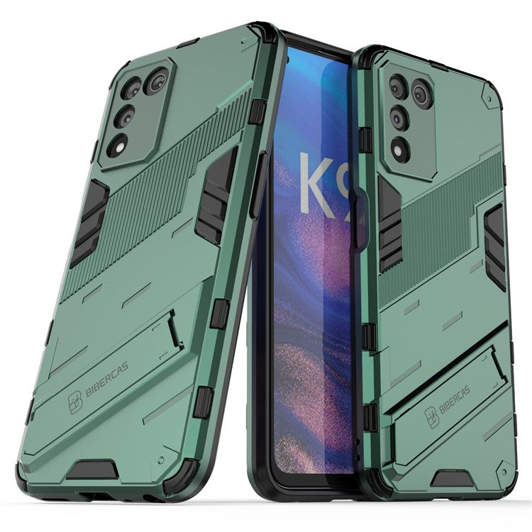 Scratch-resistant Drop-proof Soft TPU Hard PC Back Cover Shell with Kickstand for Oppo K9s 5G - Green