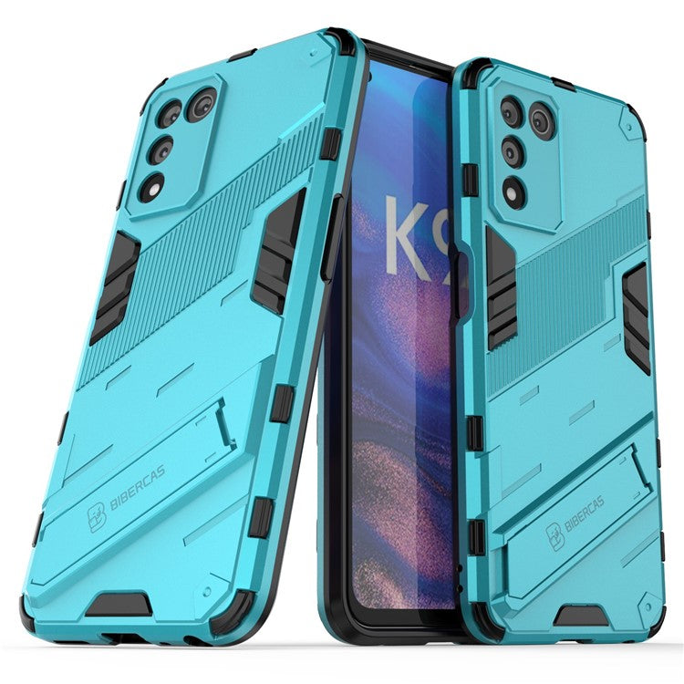 Scratch-resistant Drop-proof Soft TPU Hard PC Back Cover Shell with Kickstand for Oppo K9s 5G - Baby Blue