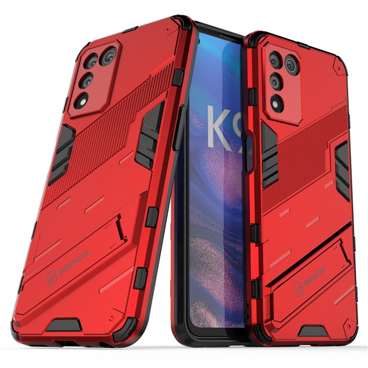 Scratch-resistant Drop-proof Soft TPU Hard PC Back Cover Shell with Kickstand for Oppo K9s 5G - Red