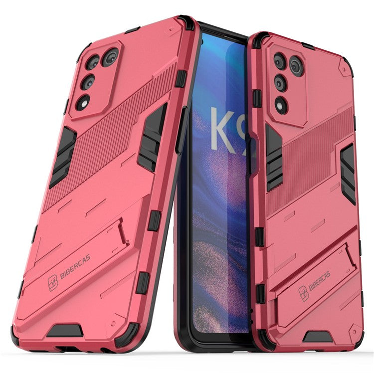 Scratch-resistant Drop-proof Soft TPU Hard PC Back Cover Shell with Kickstand for Oppo K9s 5G - Rose