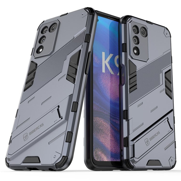 Scratch-resistant Drop-proof Soft TPU Hard PC Back Cover Shell with Kickstand for Oppo K9s 5G - Dark Blue