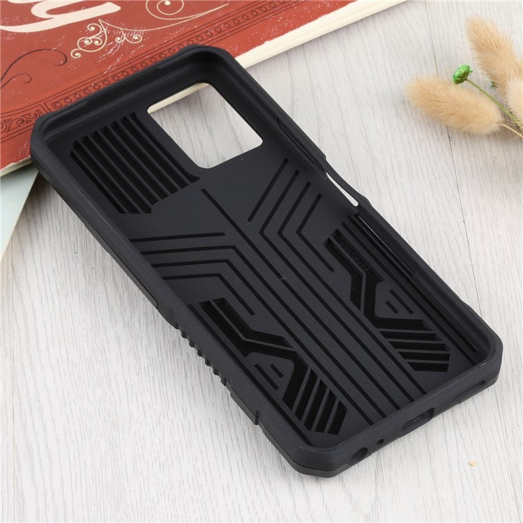 For vivo Y21s Anti-Scratch PC + TPU Phone Case with Built-in Magnetic-Absorbed Metal Plate Back Clip Kickstand Design Hybrid Cover - Black