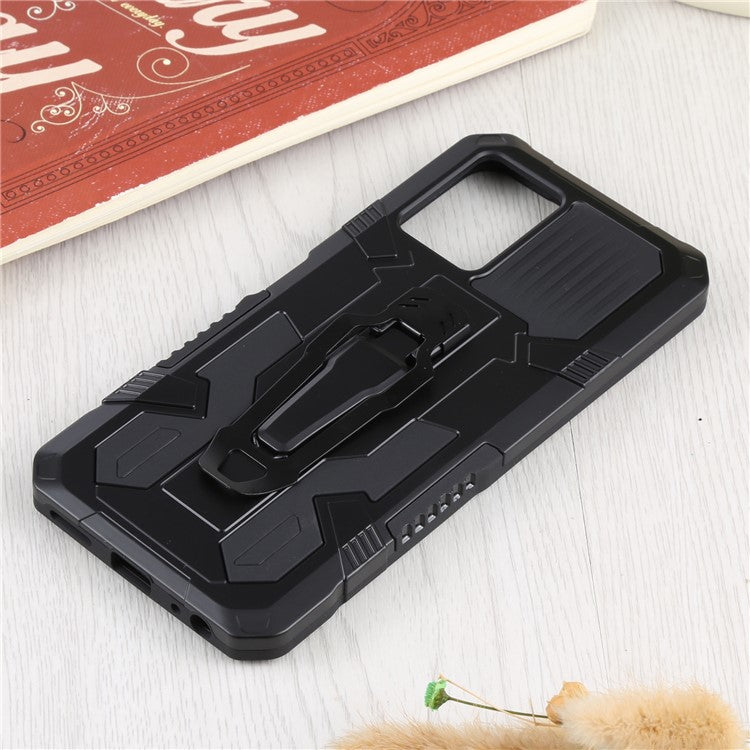 For vivo Y21s Anti-Scratch PC + TPU Phone Case with Built-in Magnetic-Absorbed Metal Plate Back Clip Kickstand Design Hybrid Cover - Black