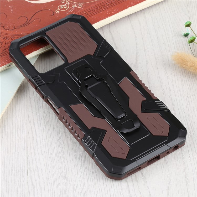 For vivo Y21s Anti-Scratch PC + TPU Phone Case with Built-in Magnetic-Absorbed Metal Plate Back Clip Kickstand Design Hybrid Cover - Coffee