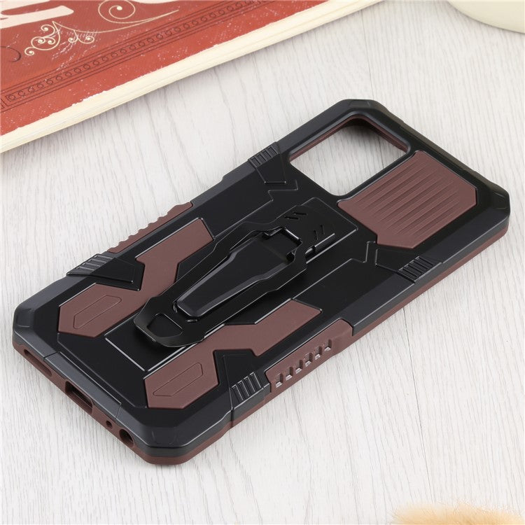 For vivo Y21s Anti-Scratch PC + TPU Phone Case with Built-in Magnetic-Absorbed Metal Plate Back Clip Kickstand Design Hybrid Cover - Coffee