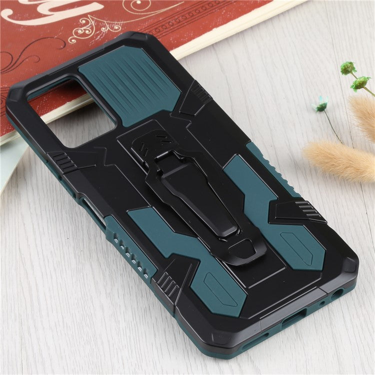 For vivo Y21s Anti-Scratch PC + TPU Phone Case with Built-in Magnetic-Absorbed Metal Plate Back Clip Kickstand Design Hybrid Cover - Army Green