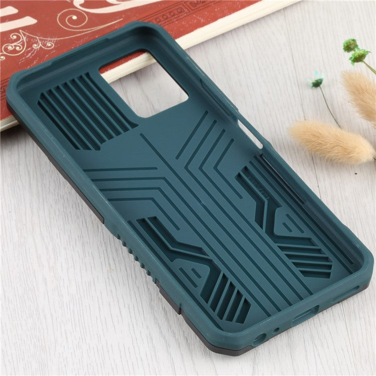 For vivo Y21s Anti-Scratch PC + TPU Phone Case with Built-in Magnetic-Absorbed Metal Plate Back Clip Kickstand Design Hybrid Cover - Army Green