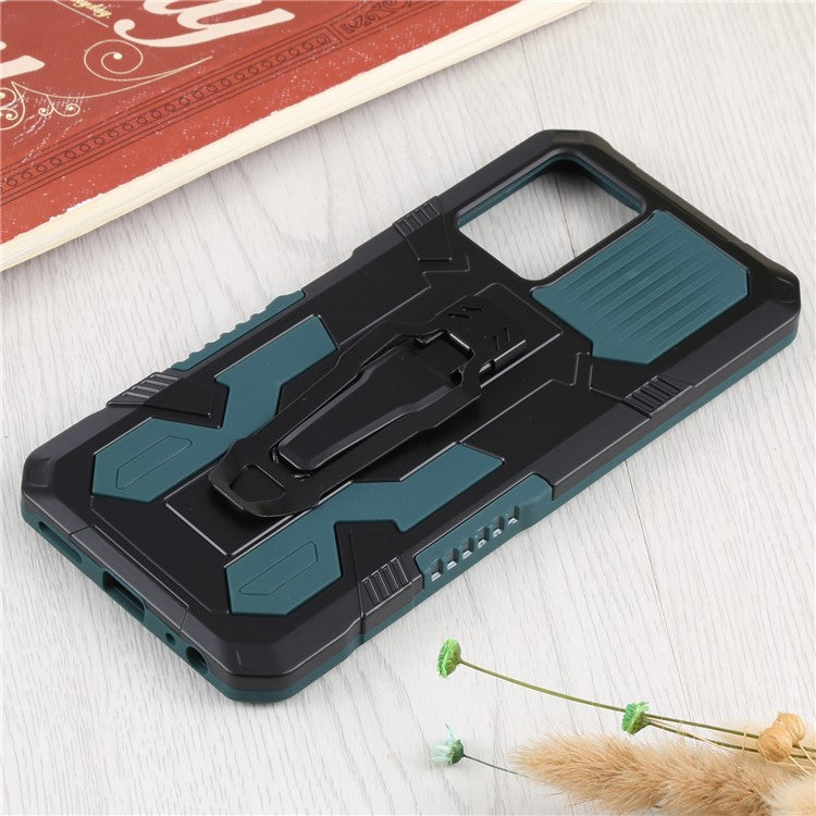 For vivo Y21s Anti-Scratch PC + TPU Phone Case with Built-in Magnetic-Absorbed Metal Plate Back Clip Kickstand Design Hybrid Cover - Army Green