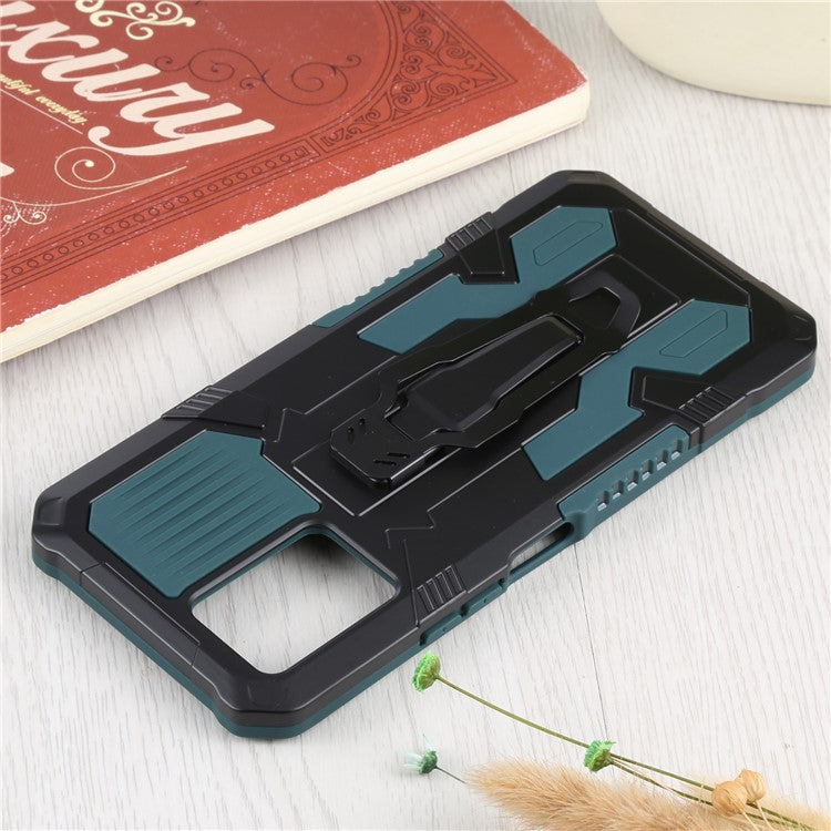 For vivo Y21s Anti-Scratch PC + TPU Phone Case with Built-in Magnetic-Absorbed Metal Plate Back Clip Kickstand Design Hybrid Cover - Army Green