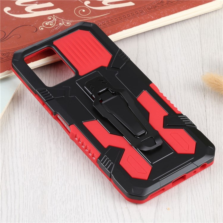 For vivo Y21s Anti-Scratch PC + TPU Phone Case with Built-in Magnetic-Absorbed Metal Plate Back Clip Kickstand Design Hybrid Cover - Red