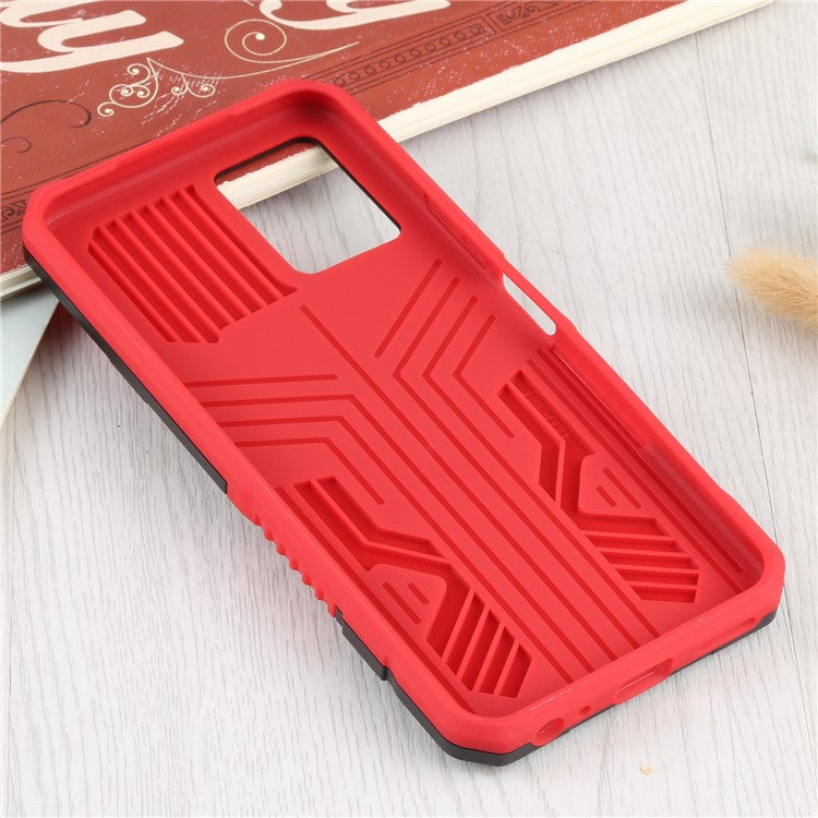 For vivo Y21s Anti-Scratch PC + TPU Phone Case with Built-in Magnetic-Absorbed Metal Plate Back Clip Kickstand Design Hybrid Cover - Red