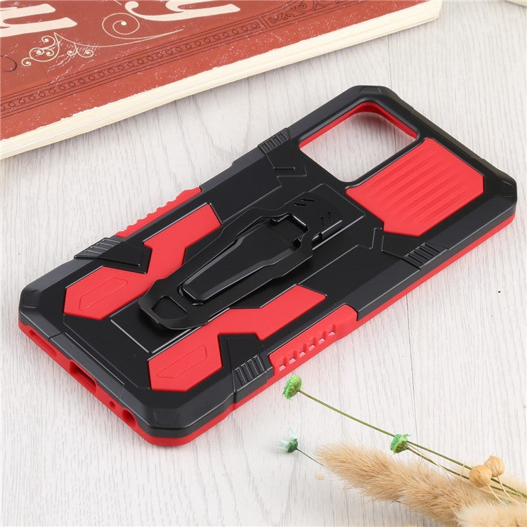 For vivo Y21s Anti-Scratch PC + TPU Phone Case with Built-in Magnetic-Absorbed Metal Plate Back Clip Kickstand Design Hybrid Cover - Red