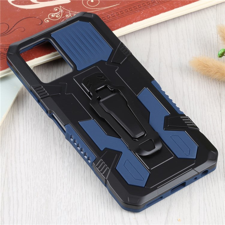 For vivo Y21s Anti-Scratch PC + TPU Phone Case with Built-in Magnetic-Absorbed Metal Plate Back Clip Kickstand Design Hybrid Cover - Sapphire