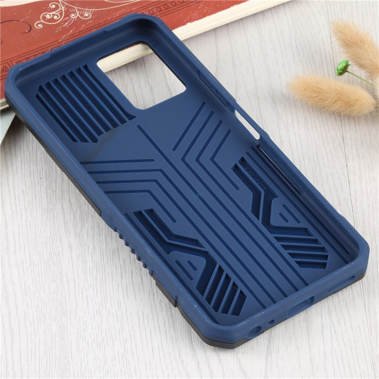 For vivo Y21s Anti-Scratch PC + TPU Phone Case with Built-in Magnetic-Absorbed Metal Plate Back Clip Kickstand Design Hybrid Cover - Sapphire