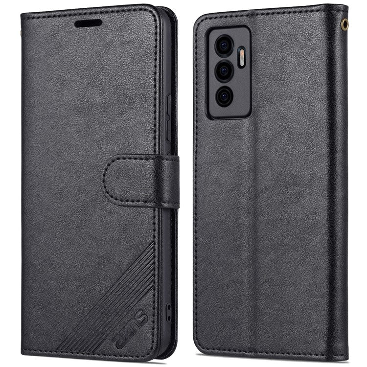 AZNS PU Leather Cover + Soft Inner TPU Case Phone Protector with Stand Wallet for vivo S10e/V23e 4G/V23e 5G - Black