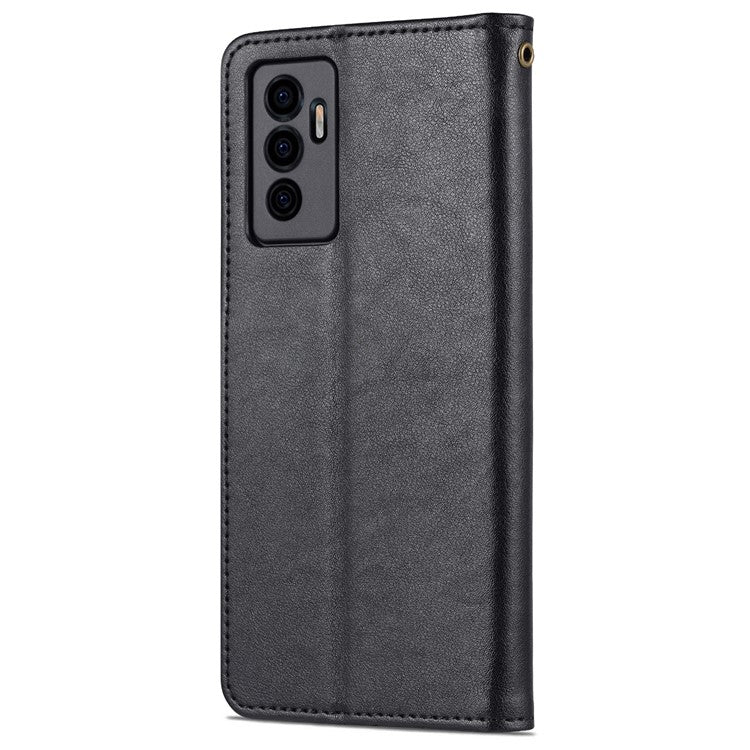 AZNS PU Leather Cover + Soft Inner TPU Case Phone Protector with Stand Wallet for vivo S10e/V23e 4G/V23e 5G - Black