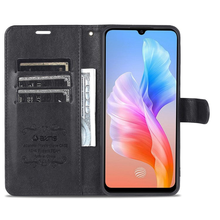 AZNS PU Leather Cover + Soft Inner TPU Case Phone Protector with Stand Wallet for vivo S10e/V23e 4G/V23e 5G - Black