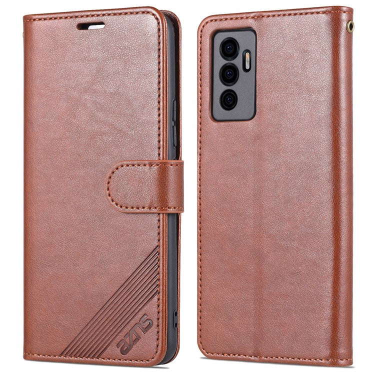 AZNS PU Leather Cover + Soft Inner TPU Case Phone Protector with Stand Wallet for vivo S10e/V23e 4G/V23e 5G - Brown