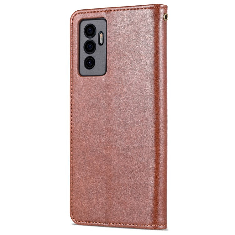 AZNS PU Leather Cover + Soft Inner TPU Case Phone Protector with Stand Wallet for vivo S10e/V23e 4G/V23e 5G - Brown