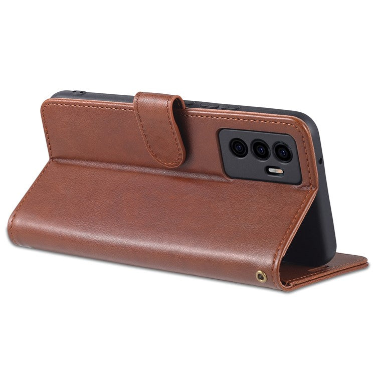 AZNS PU Leather Cover + Soft Inner TPU Case Phone Protector with Stand Wallet for vivo S10e/V23e 4G/V23e 5G - Brown