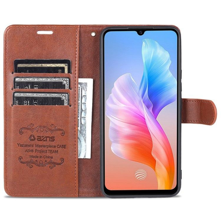 AZNS PU Leather Cover + Soft Inner TPU Case Phone Protector with Stand Wallet for vivo S10e/V23e 4G/V23e 5G - Brown