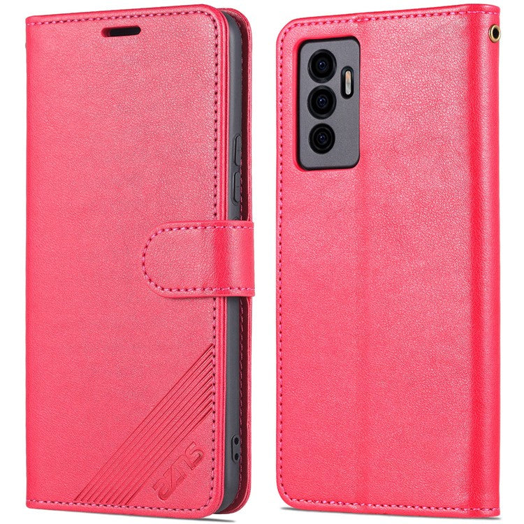 AZNS PU Leather Cover + Soft Inner TPU Case Phone Protector with Stand Wallet for vivo S10e/V23e 4G/V23e 5G - Red