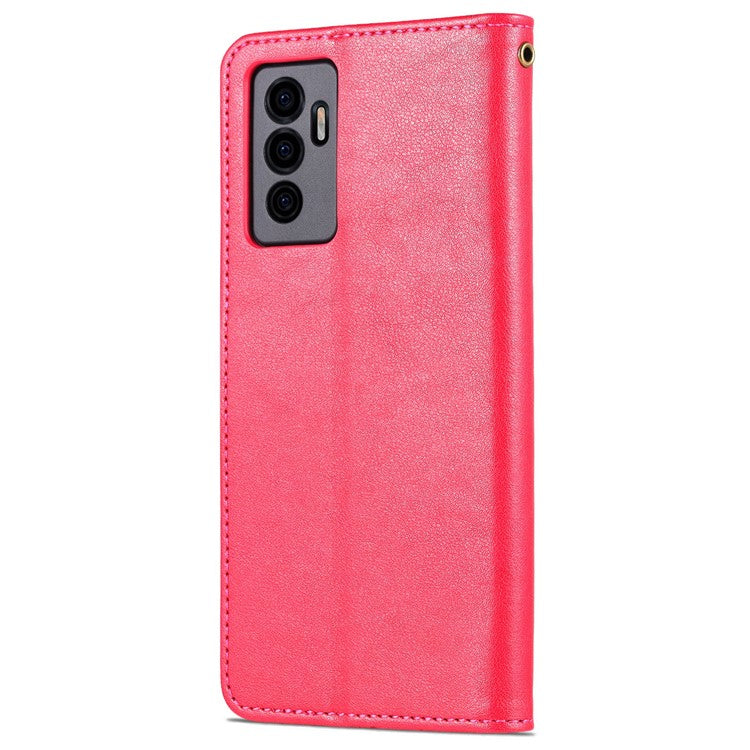 AZNS PU Leather Cover + Soft Inner TPU Case Phone Protector with Stand Wallet for vivo S10e/V23e 4G/V23e 5G - Red