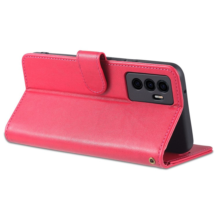 AZNS PU Leather Cover + Soft Inner TPU Case Phone Protector with Stand Wallet for vivo S10e/V23e 4G/V23e 5G - Red