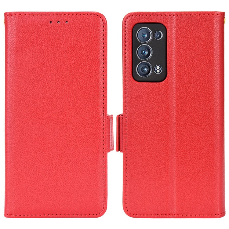 Well-protected Double Magnetic Clasp Litchi Texture PU Leather Stand Wallet Case Shell for Oppo Reno6 Pro+ 5G/Reno6 Pro 5G (Snapdragon) - Red