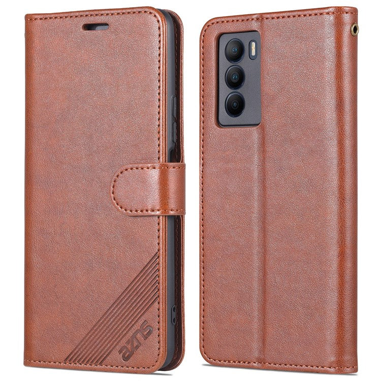 AZNS Dual-sided Magnetic Clasp PU Leather Stand Wallet Horizontal Flip Phone Cover for vivo T1 5G - Brown