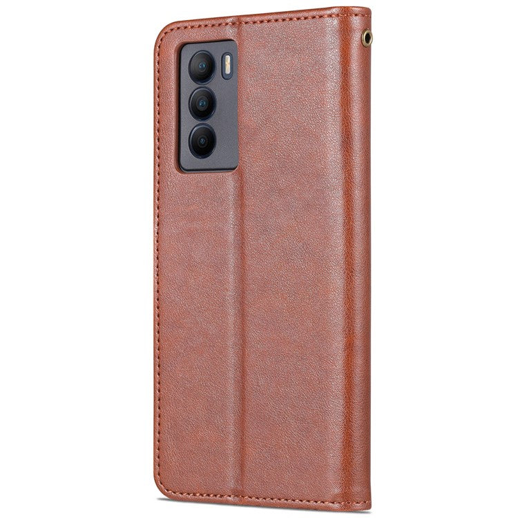 AZNS Dual-sided Magnetic Clasp PU Leather Stand Wallet Horizontal Flip Phone Cover for vivo T1 5G - Brown