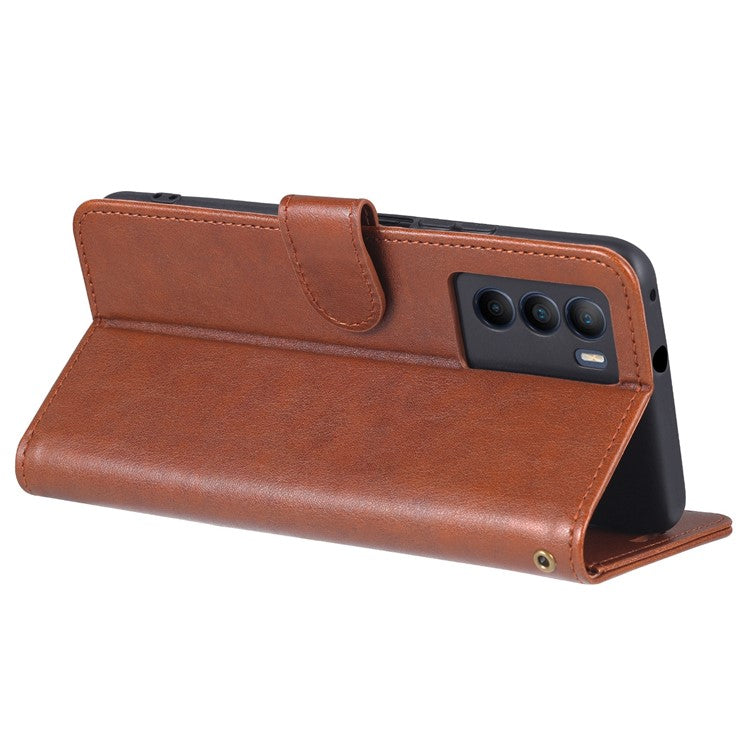 AZNS Dual-sided Magnetic Clasp PU Leather Stand Wallet Horizontal Flip Phone Cover for vivo T1 5G - Brown