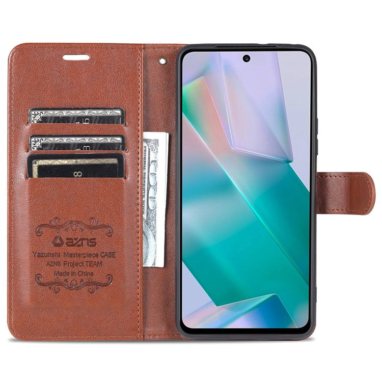 AZNS Dual-sided Magnetic Clasp PU Leather Stand Wallet Horizontal Flip Phone Cover for vivo T1 5G - Brown