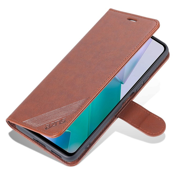 AZNS Dual-sided Magnetic Clasp PU Leather Stand Wallet Horizontal Flip Phone Cover for vivo T1 5G - Brown