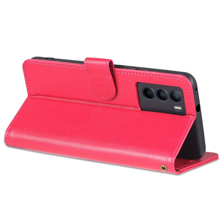 AZNS Dual-sided Magnetic Clasp PU Leather Stand Wallet Horizontal Flip Phone Cover for vivo T1 5G - Red