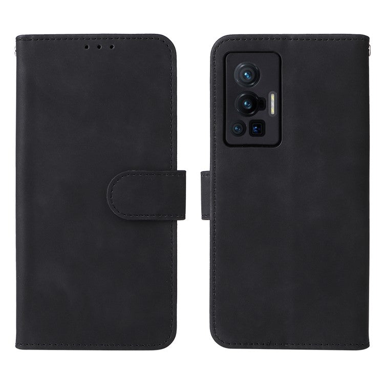 Skin-touch Feeling Stand Wallet Leather Case Full Protection Folio Flip Protective Cover for vivo X70 Pro - Black