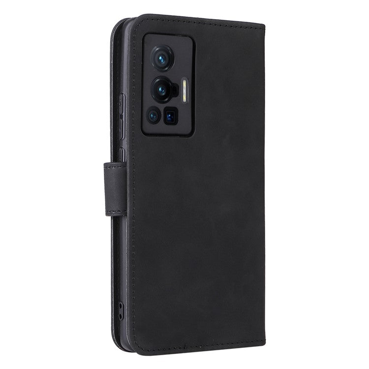 Skin-touch Feeling Stand Wallet Leather Case Full Protection Folio Flip Protective Cover for vivo X70 Pro - Black