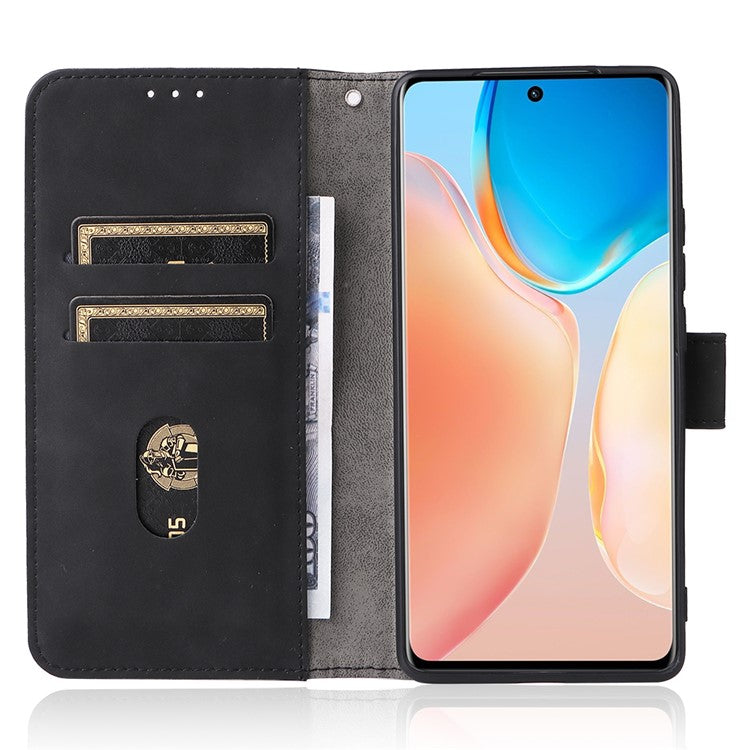 Skin-touch Feeling Stand Wallet Leather Case Full Protection Folio Flip Protective Cover for vivo X70 Pro - Black