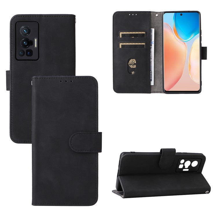 Skin-touch Feeling Stand Wallet Leather Case Full Protection Folio Flip Protective Cover for vivo X70 Pro - Black