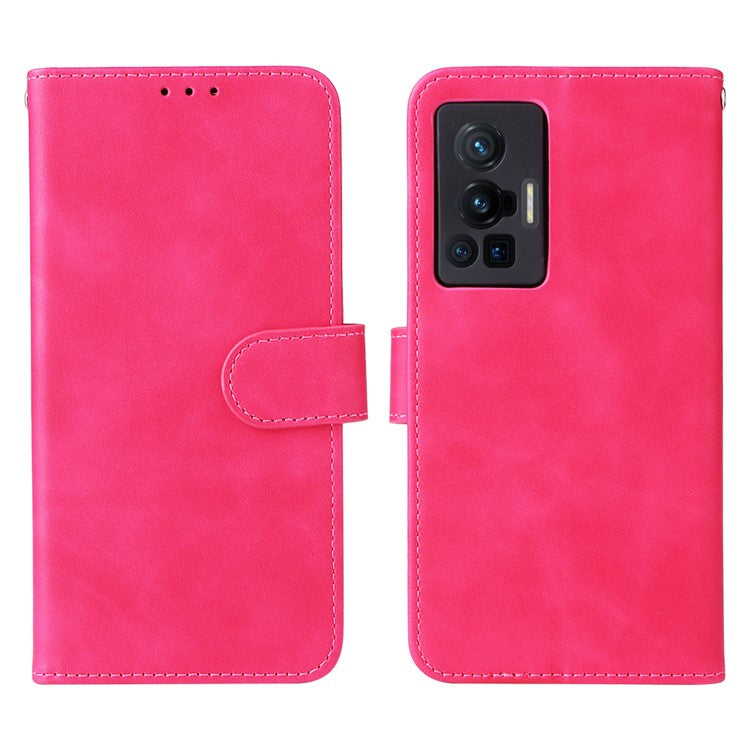 Skin-touch Feeling Stand Wallet Leather Case Full Protection Folio Flip Protective Cover for vivo X70 Pro - Rose