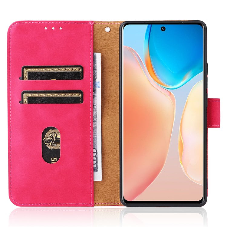 Skin-touch Feeling Stand Wallet Leather Case Full Protection Folio Flip Protective Cover for vivo X70 Pro - Rose