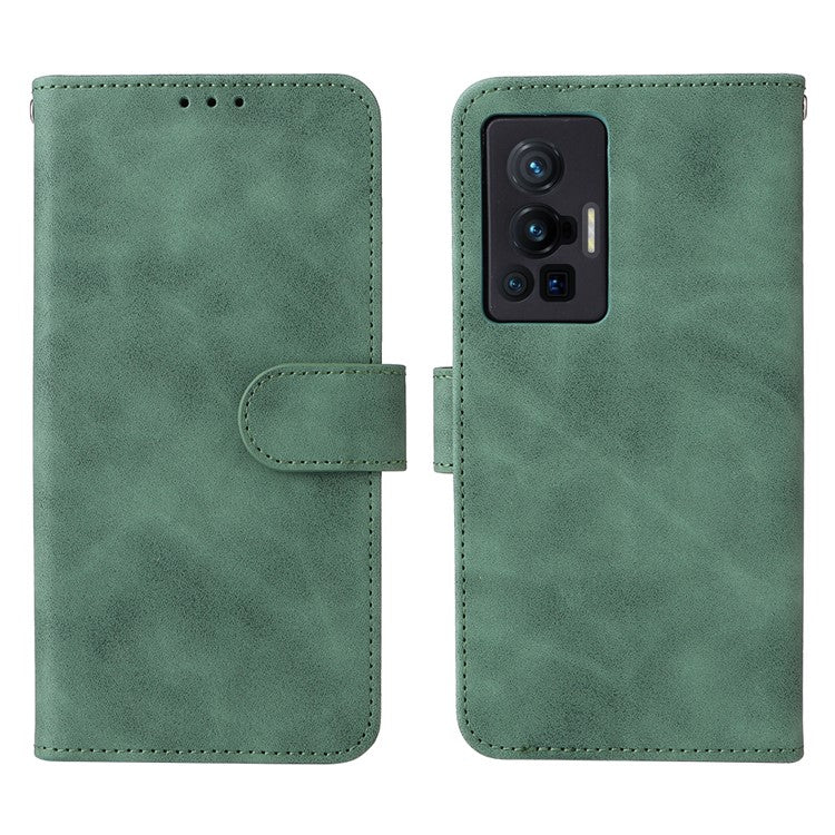 Skin-touch Feeling Stand Wallet Leather Case Full Protection Folio Flip Protective Cover for vivo X70 Pro - Green